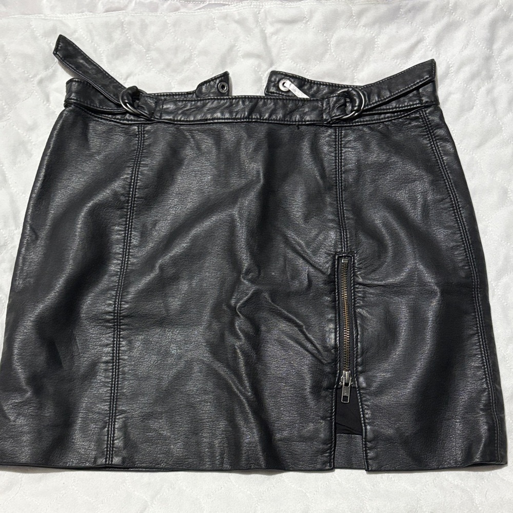 Free People Black Faux Leather Pencil Skirt